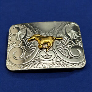 Rare Vintage Nickle Silver Western with Brass Equestrian Horse Small Belt Buckle